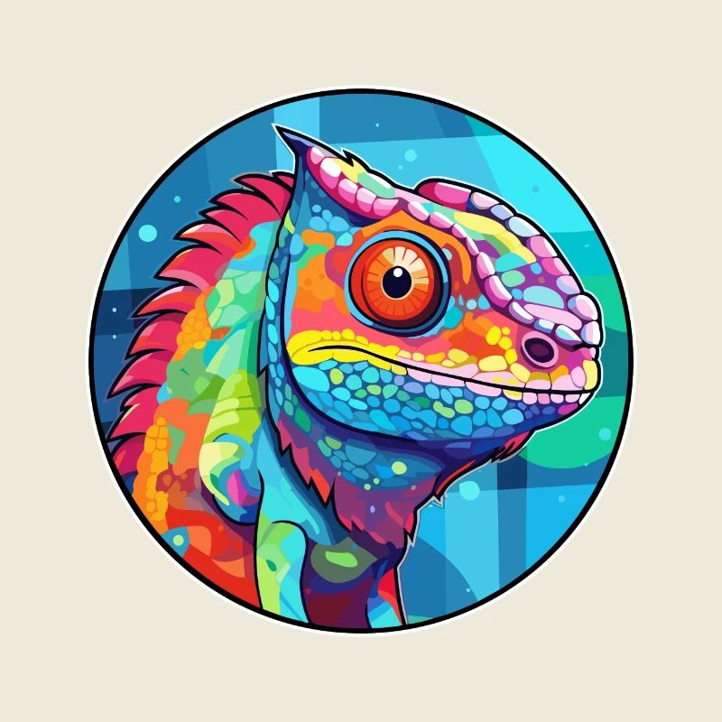 Caméléon vitrail coloré dessin animé Kawaii An