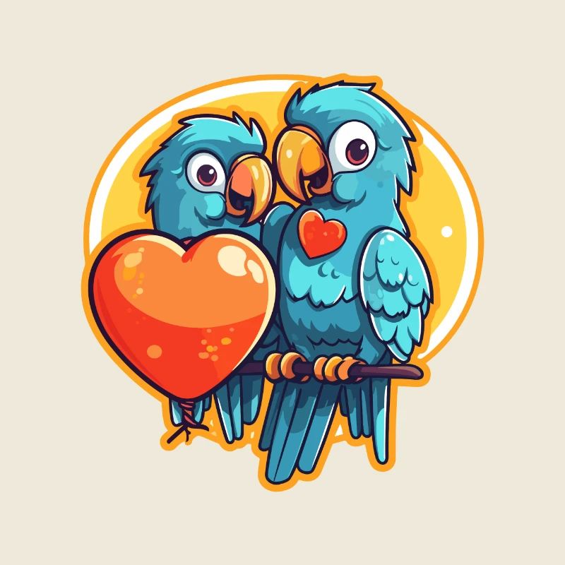 Parrots Kawaii Cartoon Pet Playing With Balloons
