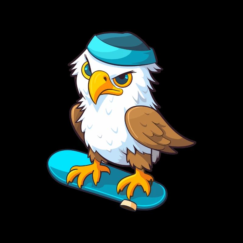 Funny Eagle Kawaii Cartoon Pet Playing Skateboard