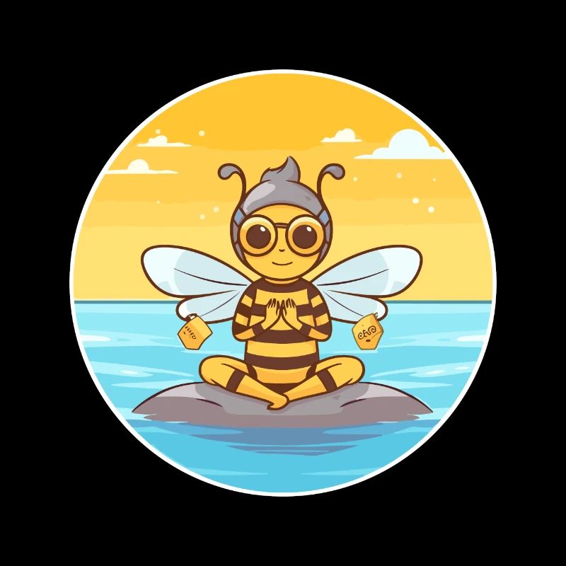 Bee Cartoon Yoga Beach Summer Illustration