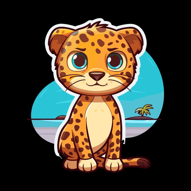 Leopard Funny Cartoon Kawaii Beach Illustration