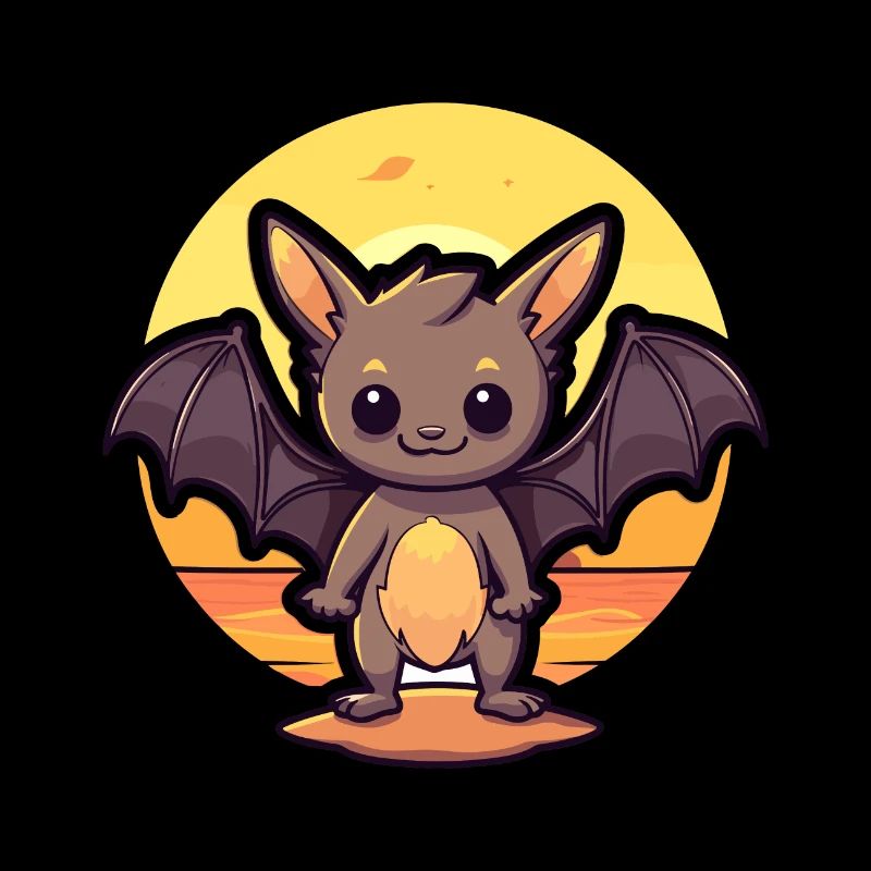 Bat Funny Cartoon Kawaii Beach Illustration