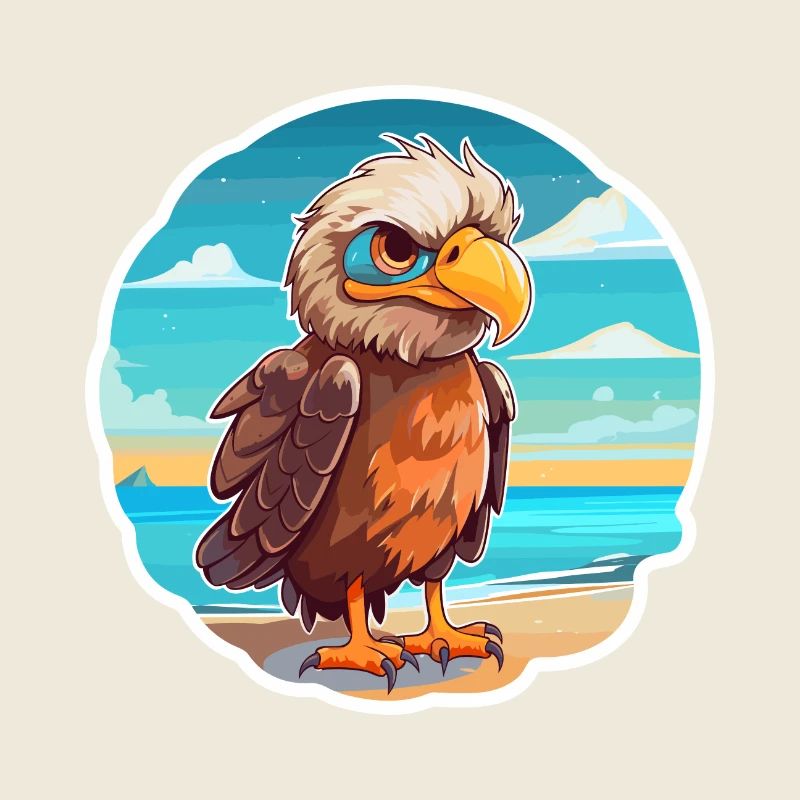 Eagle Funny Cartoon Kawaii Beach Illustration