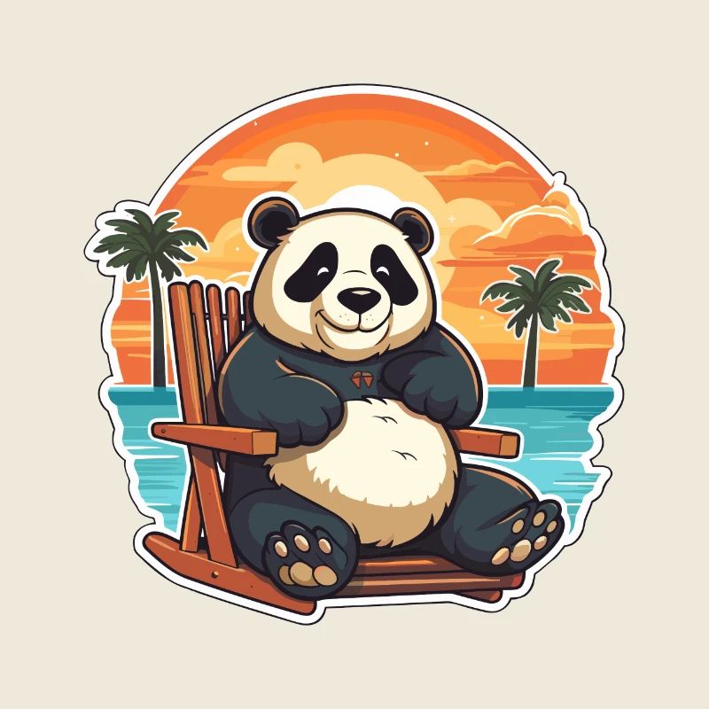Panda Dessin Animé Drôle Kawaii Plage Illustration