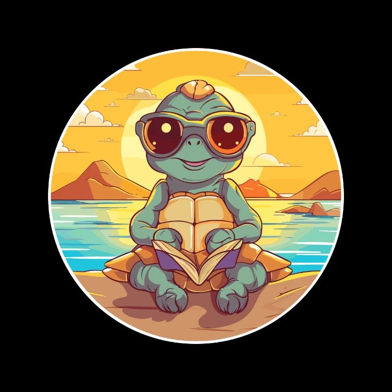 Turtle Cute Funny Cartoon Kawaii Book Beach
