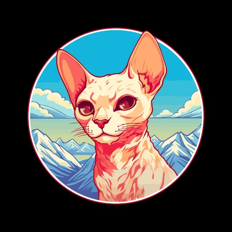 Rote Devon Rex Katze Bunte Karikatur Aquarell Illu