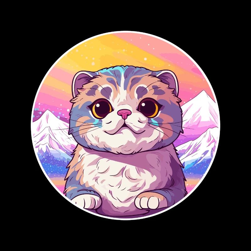 Scottish Fold chat coloré dessin animé aquarelle Illu