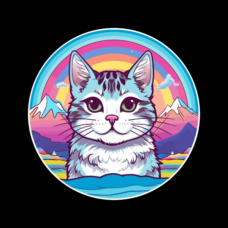 Chat de la mer Égée coloré dessin animé aquarelle Illustratio