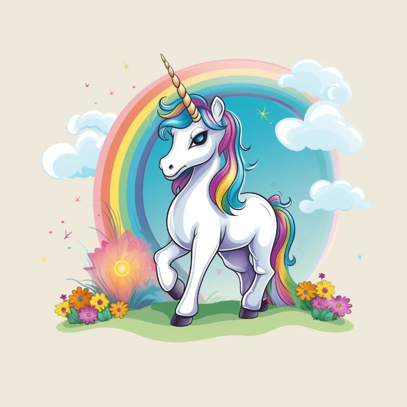 Fröhliches Kinder Einhorn Regenbogen Logo