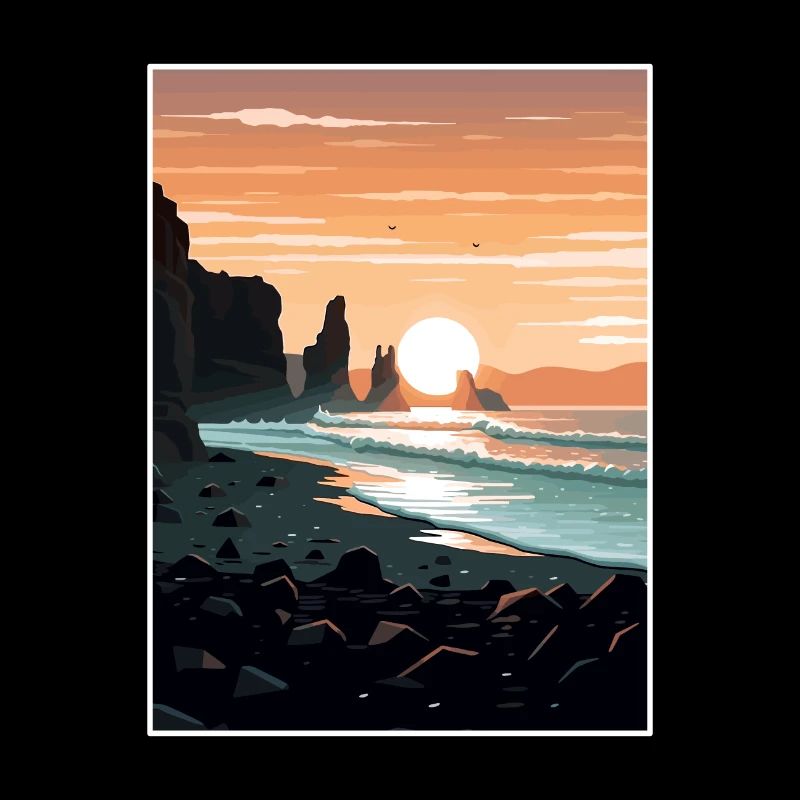 Plage de sable noir Islande Vintage voyage affiche WPA