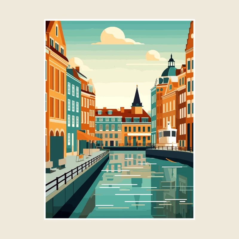 Copenhague Danemark Vintage voyage affiche Souvenir