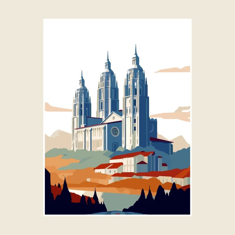 Saint-Jacques-de-Compostelle Espagne Affiche de voyage Vintage