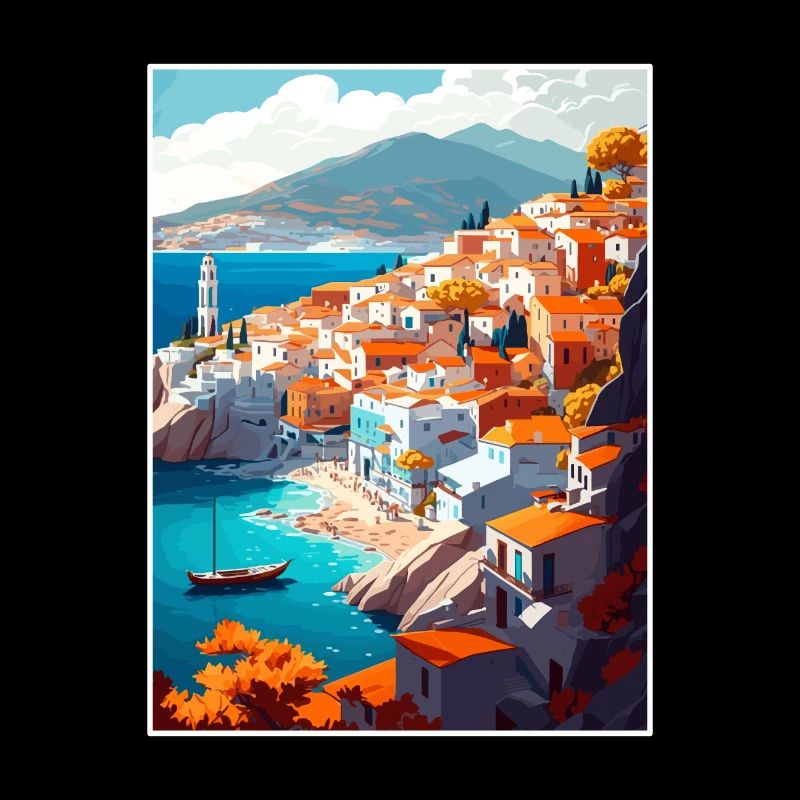 Hydra Grèce Décoration Vintage Voyage Affiche WPA