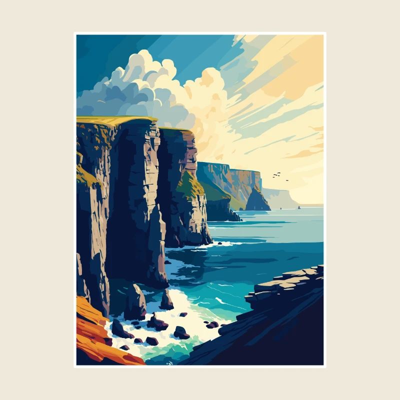 Falaises de Moher Irlande Vintage voyage affiche WPA