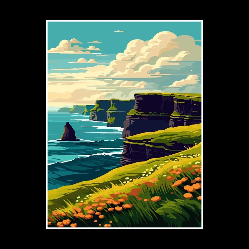 Falaises de Moher Irlande Vintage voyage affiche WPA