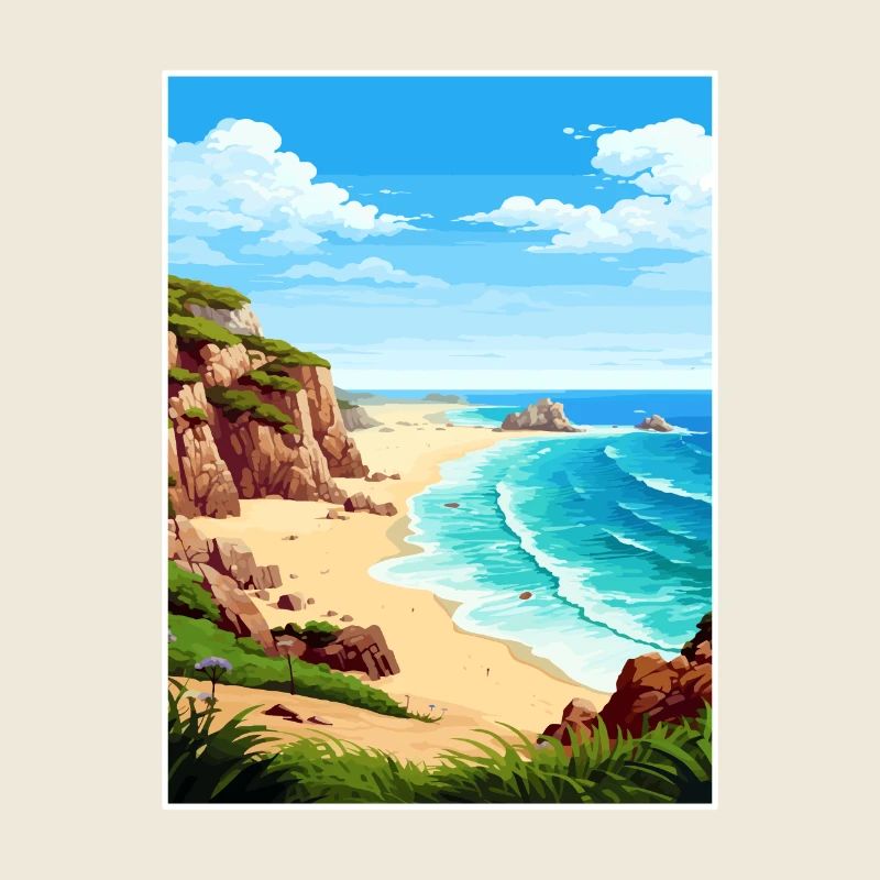 Porthcurno Beach Cornouailles Affiche de voyage Vintage