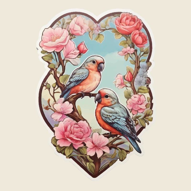 Zwei Turteltauben sitzen auf einem herzförmigen As