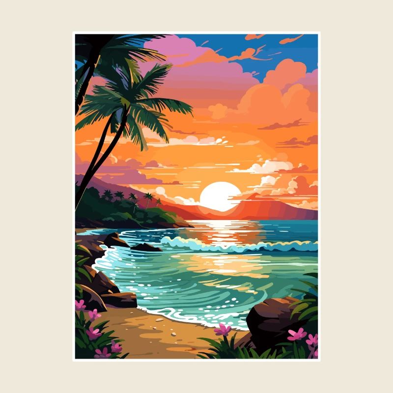 Sunset Beach Hawaï Vintage voyage affiche Souvenir