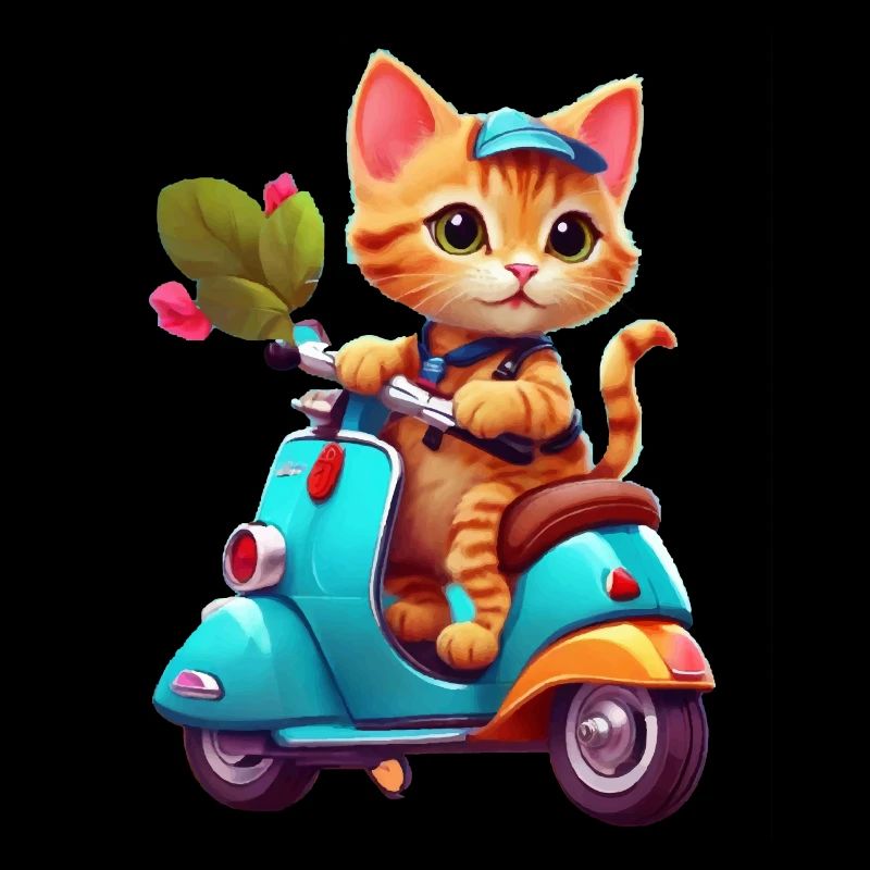 Cat Rides Scooter