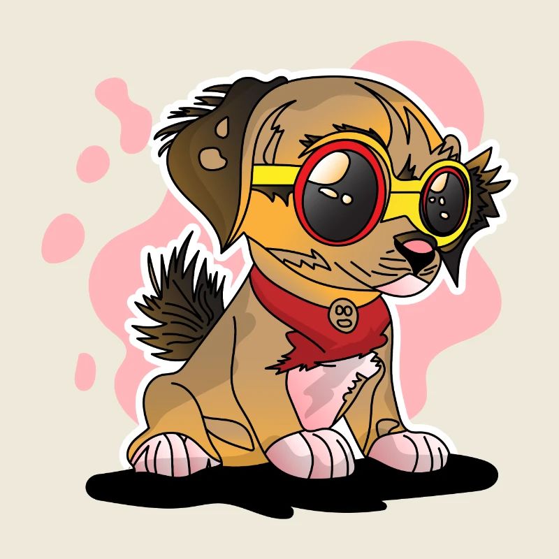 Chiot mignon assis avec un chien de mode de visage sérieux