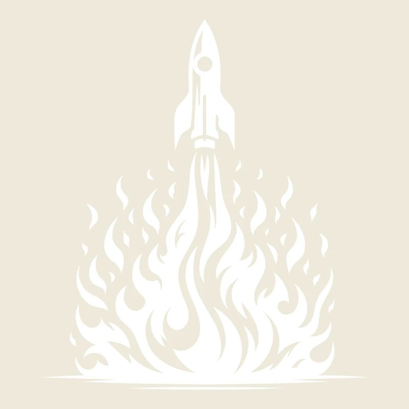 Rocket taking off in fire, flames, sea