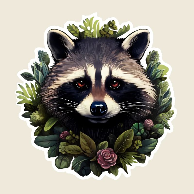 Waschbär mit Blumen