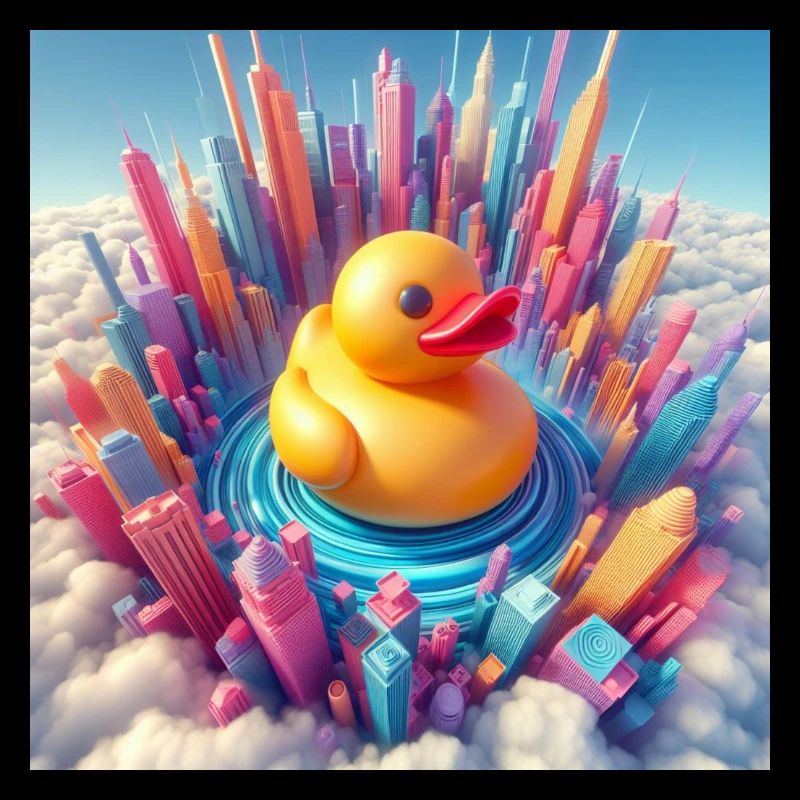 Bathing Duck in a Surreal Abstract World