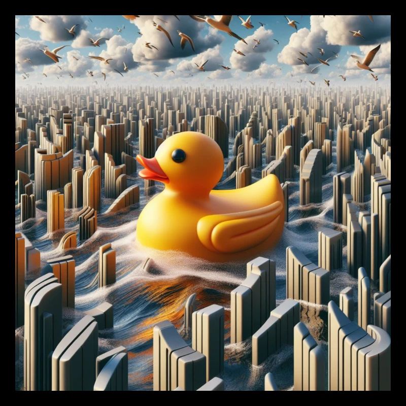 Bathing duck in a hyper-realistic fantasy world