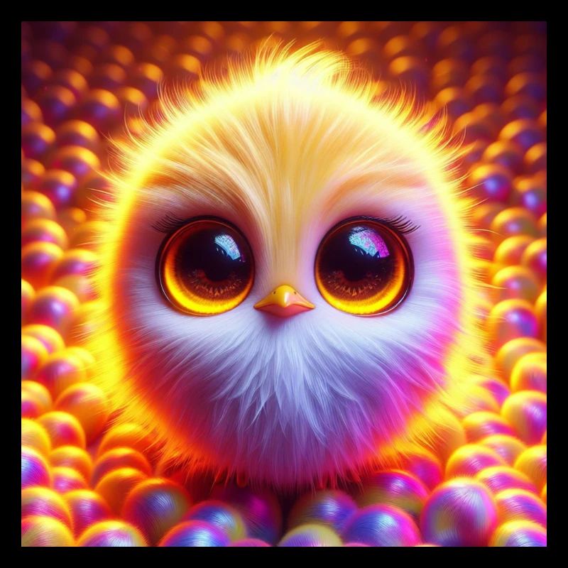 Chick 3D Hyperrealism in Red and Pastel Colors