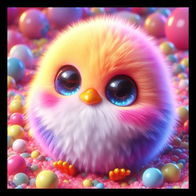 Poussins 3D Hyperréalisme Jaune Blanc avec des boules