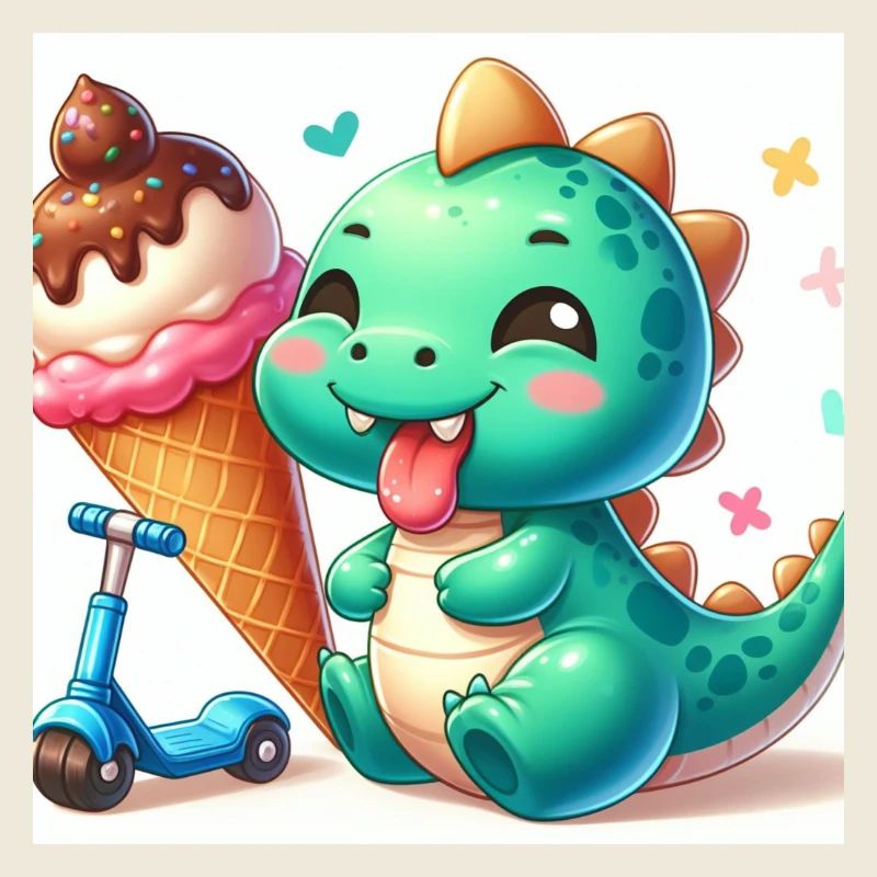 Dino grün mit Eiswaffel und Roller