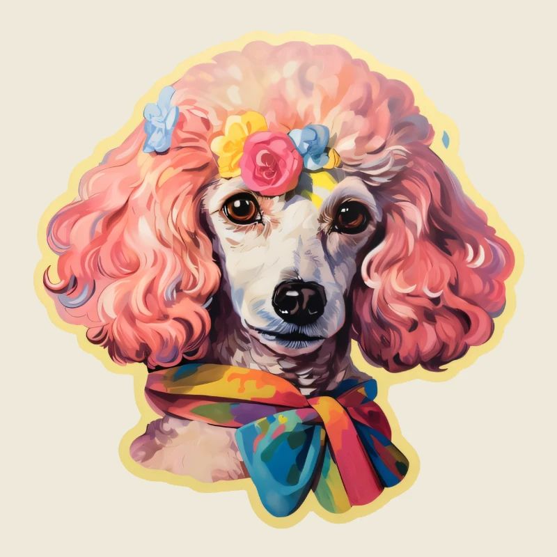 Tête de caniche avec accessoires