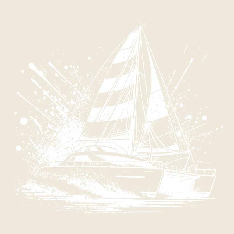 Sailboat double hull catamaran with sails