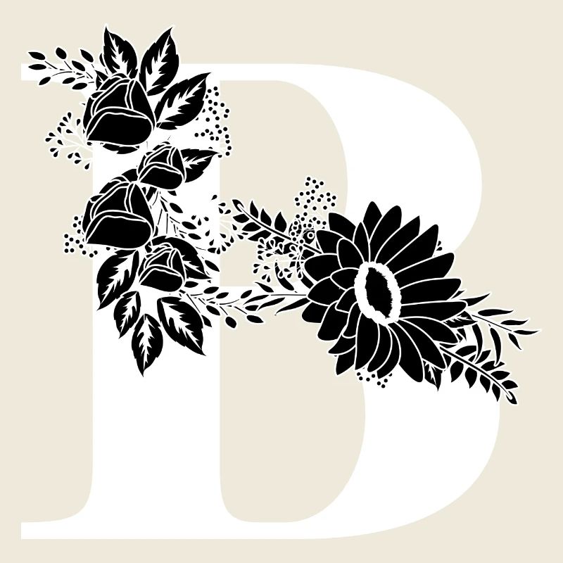 Lettre b floral noir et blanc