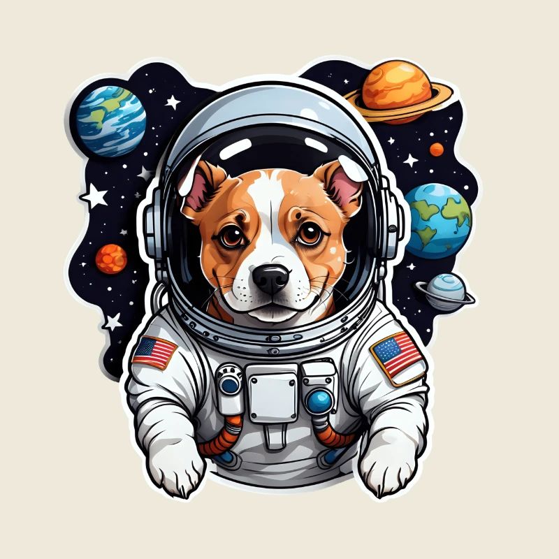 Chien de l’espace avec des planètes