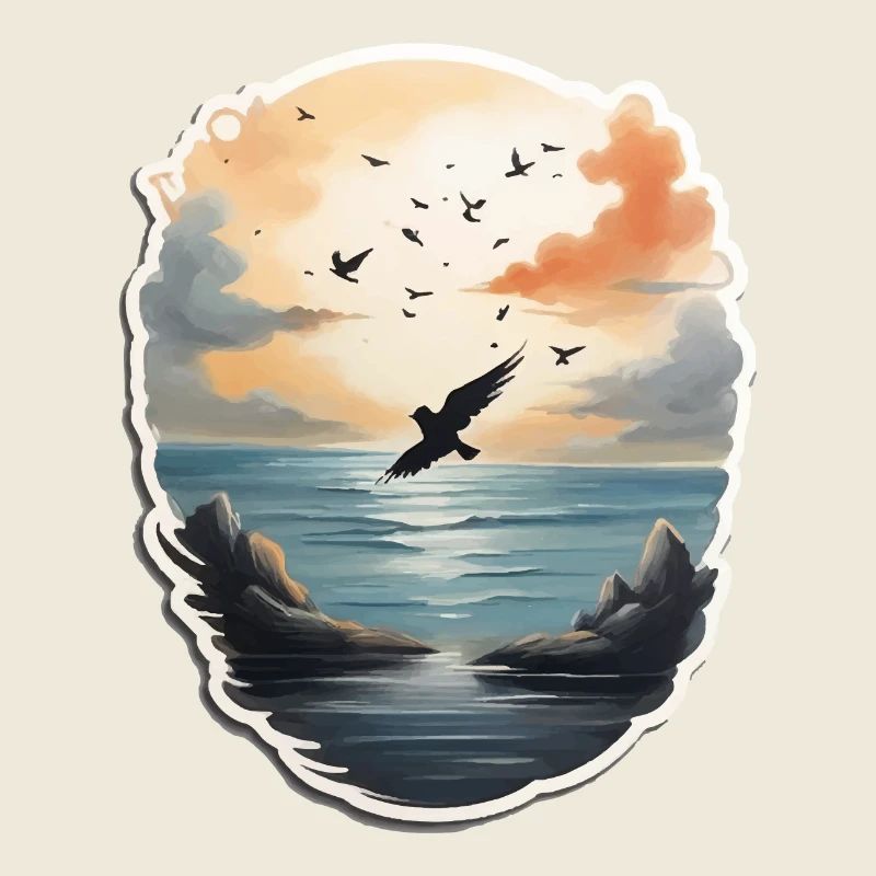 Landschaft Gemälde mit Vogel