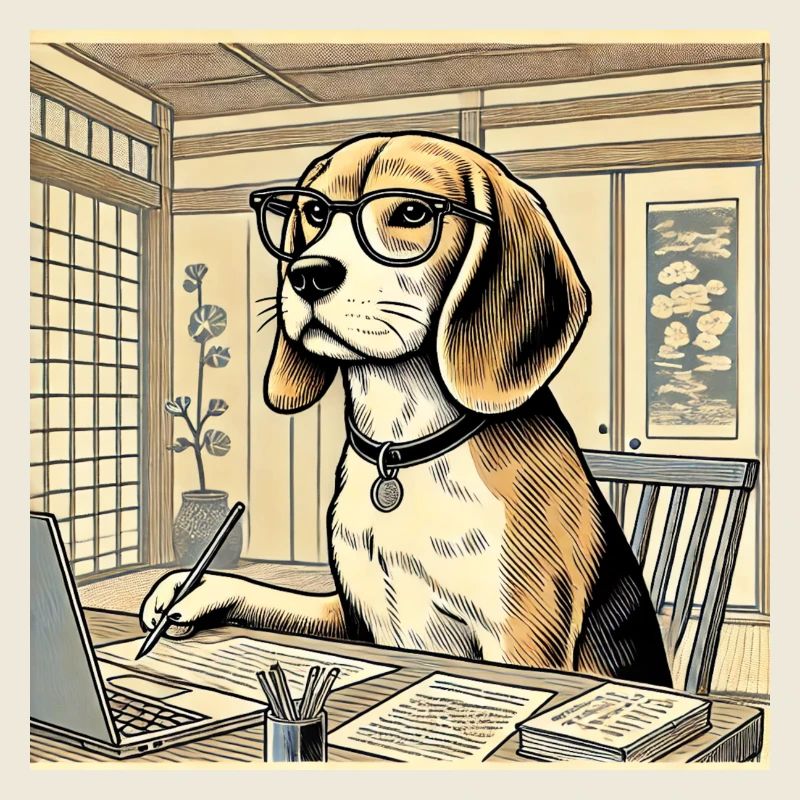Beagle au bureau - style ukiyo-e