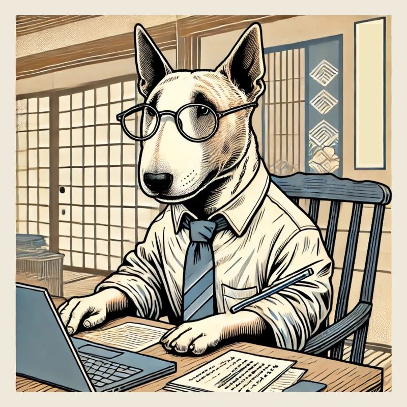 Bull Terrier au bureau - Ukiyo-e Style