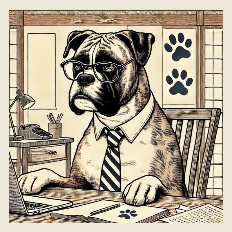 Boxer au bureau - style ukiyo-e