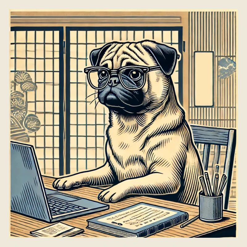 Japan Ukijo e Stil Schreibtisch Mops