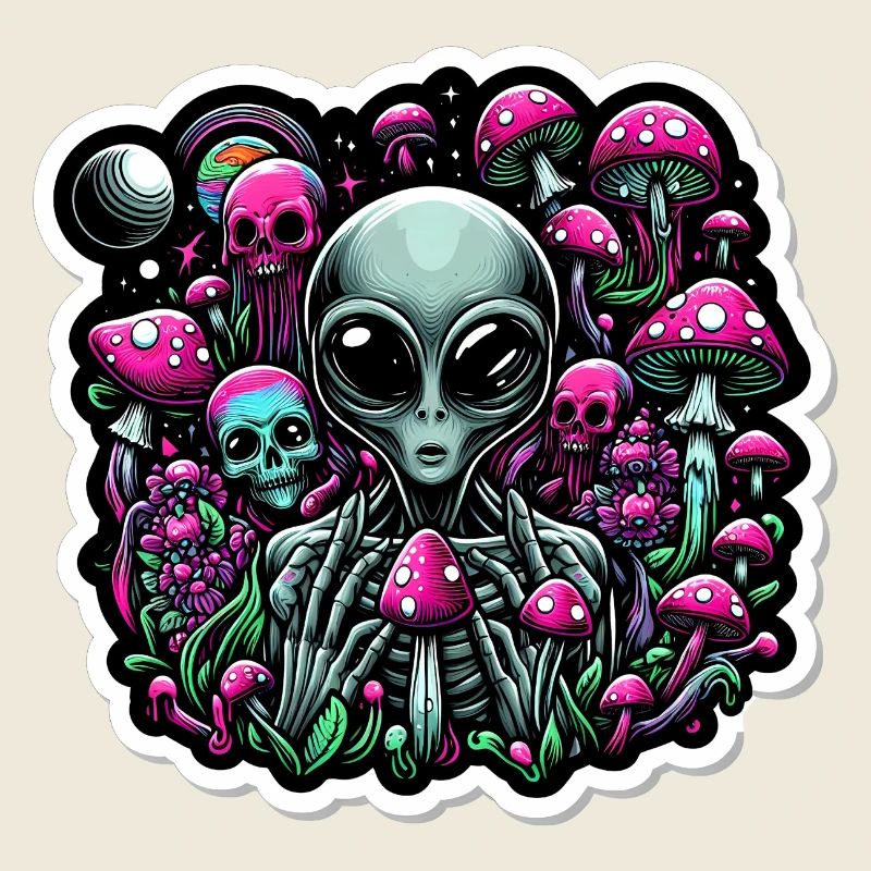 Psychedelischer Alien mit Pilzen