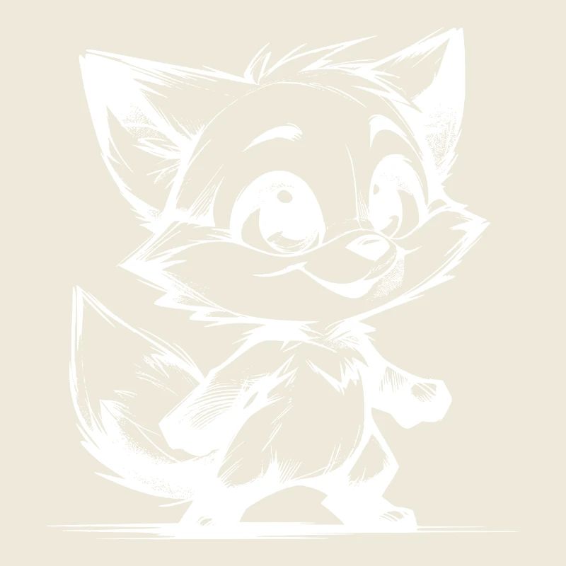 Cute Baby Kids Fox Pencil Sketch