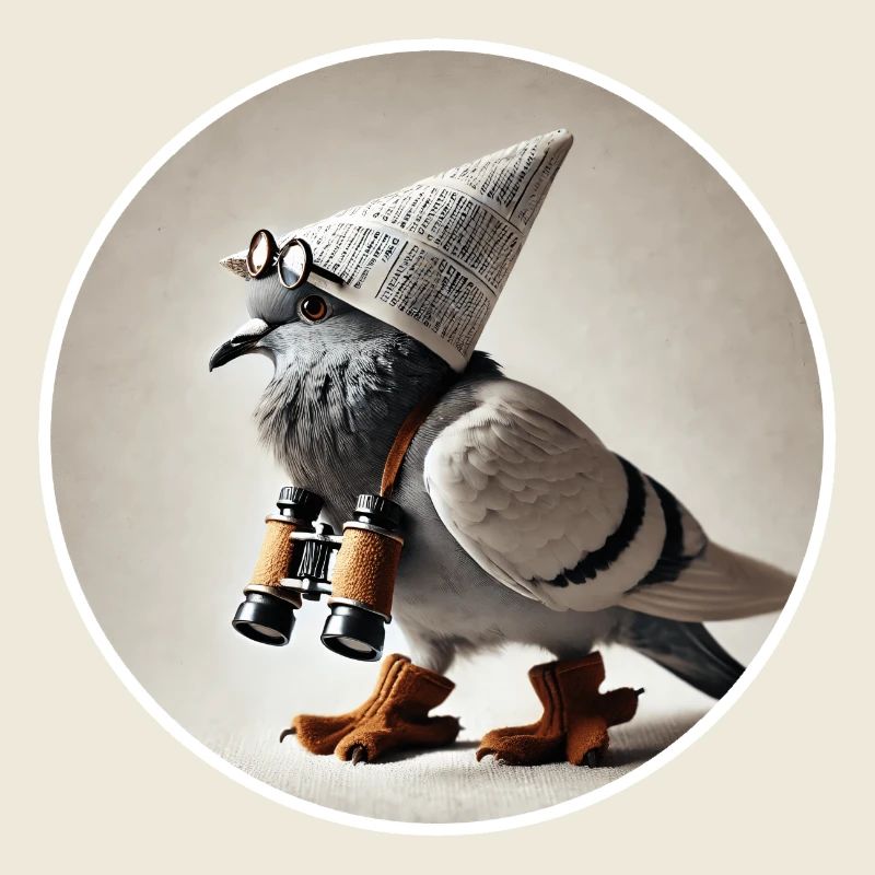 Pigeon with binoculars