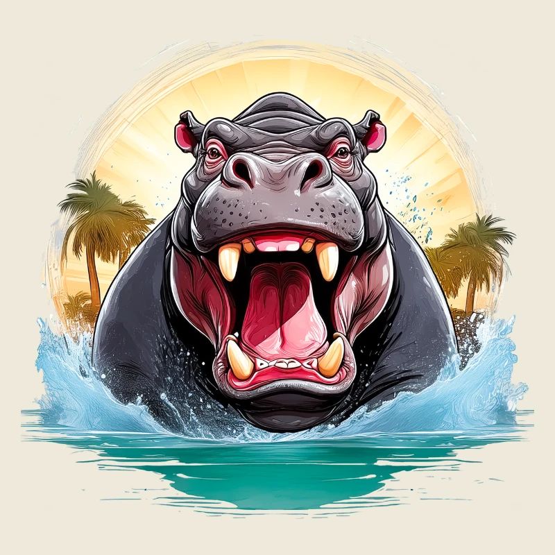 Wild angry animal pugnacious combative hippo