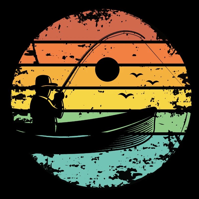 Pêche Pêcheur Bateau Rétro Coucher de soleil