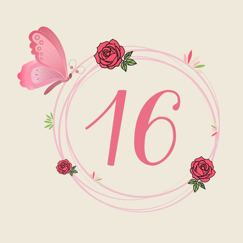 16e anniversaire papillon et fleurs fillettes
