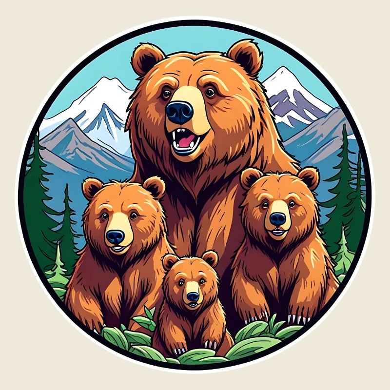 Maman grizzli protectrice défensive avec ses petits