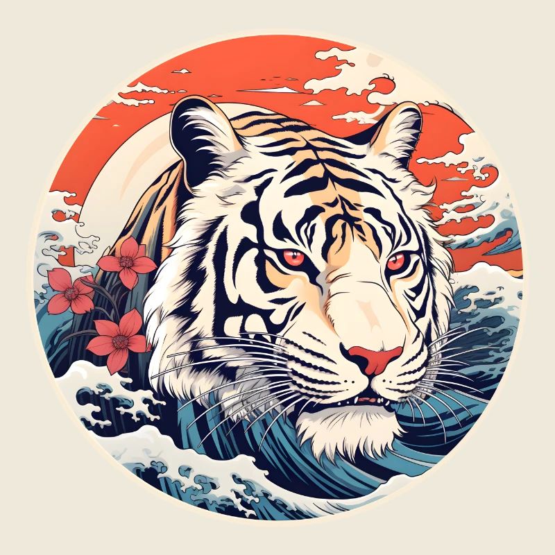 White tiger wave Ukiyo-e Hokusai