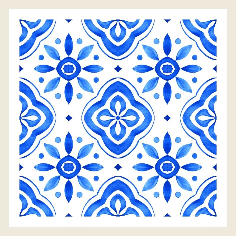 Blue Mediterranean Tile Watercolour Pattern