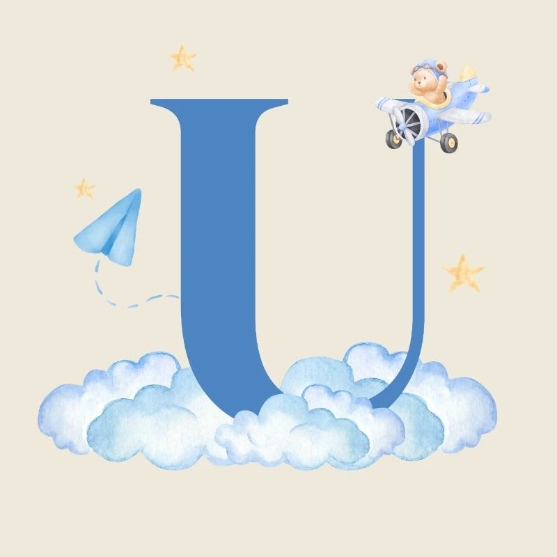 Letter u Blue Clouds Airplane Child